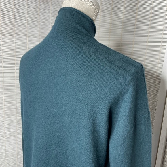 Vince Funnel Neck Teal Sweater Size S Thin Knit Cotton Blend - Picture 5 of 8